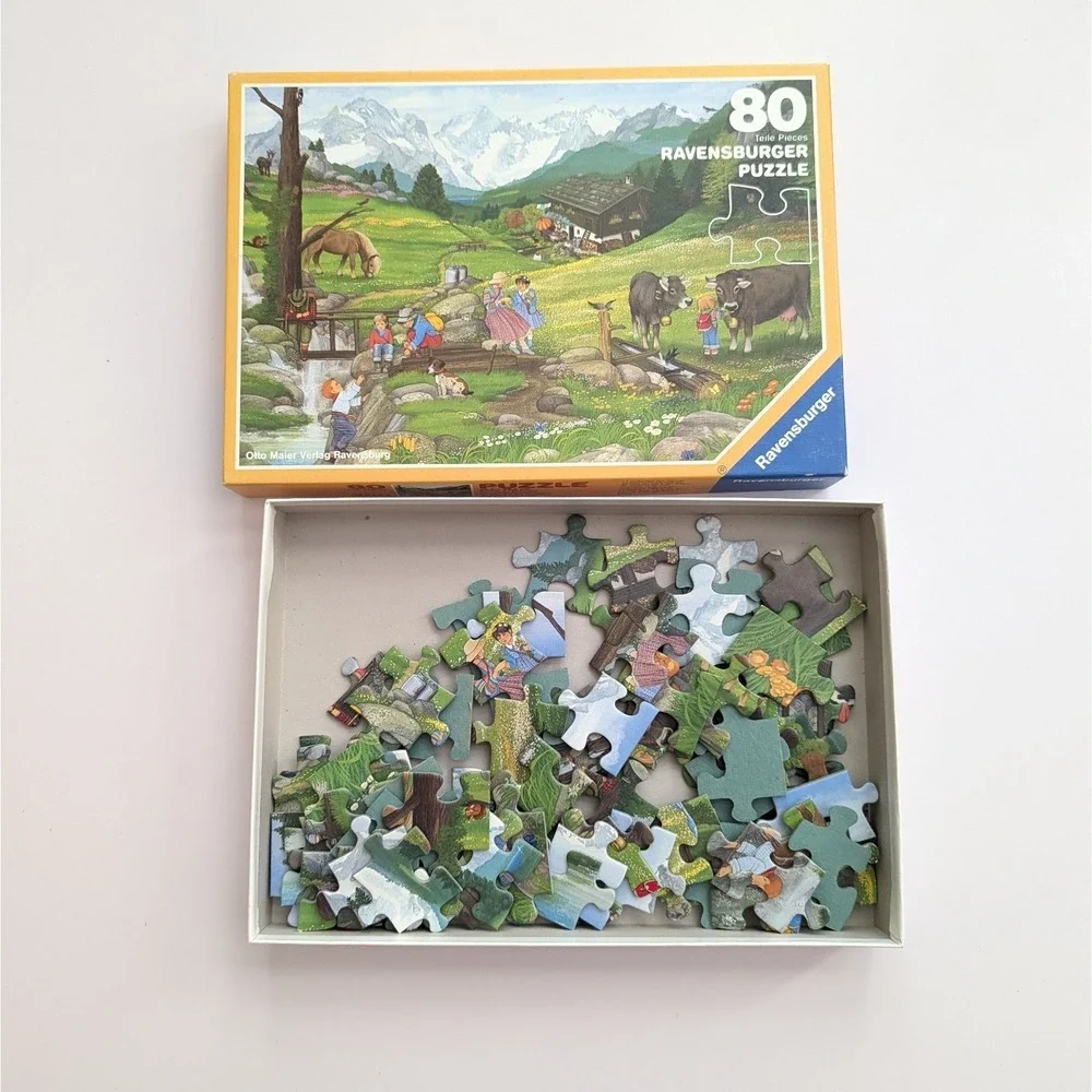 Vtg Otto Maier Verlag Scenic Children Ravensburger Puzzle Lot (60, 80, 200 pc)